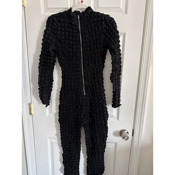 Black Popcorn Zippered Jumpsuit Bodycon Size L - Picture 4 of 6